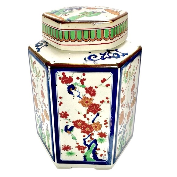 Vintage The Toscany Collection Japan Loose Tea Jar Holder Hexagon Asian Floral - Picture 1 of 10